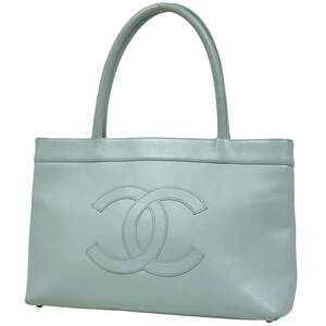 CHANEL Coco Mark Tote Bag, Caviar Leather, Light Blue, Women's